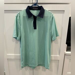 G/FORE Mint and Navy Striped Polo Shirt